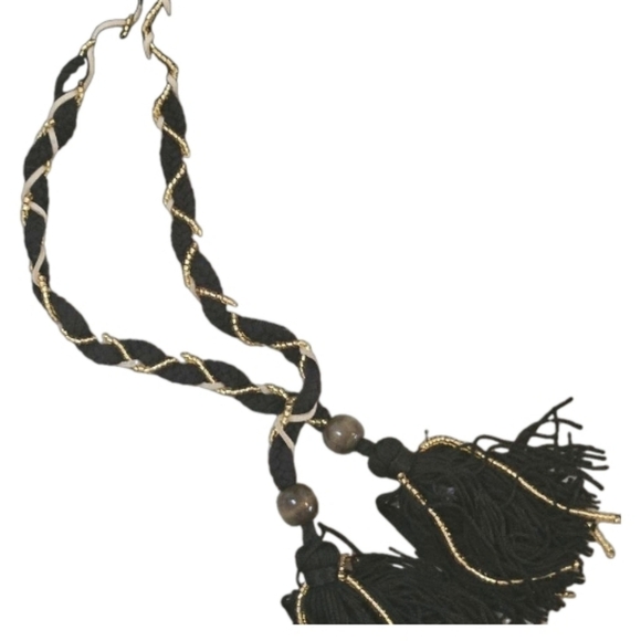 Hand Crafted Crochet Bucket Bag Tassel Beaded Drawstring Crossbody Purse Black - Picture 9 of 17